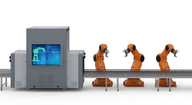 Otomasyon endüstrisi konsepti fabrikada 3 boyutlu robot üretim hattıyla