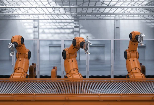 Automation Industry Concept Rendering Robot Assembly Line Factory — Stock Photo, Image