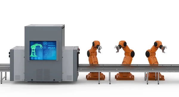 Концепція Індустрії Автоматизації Лінією Складання Роботів Заводі — стокове фото
