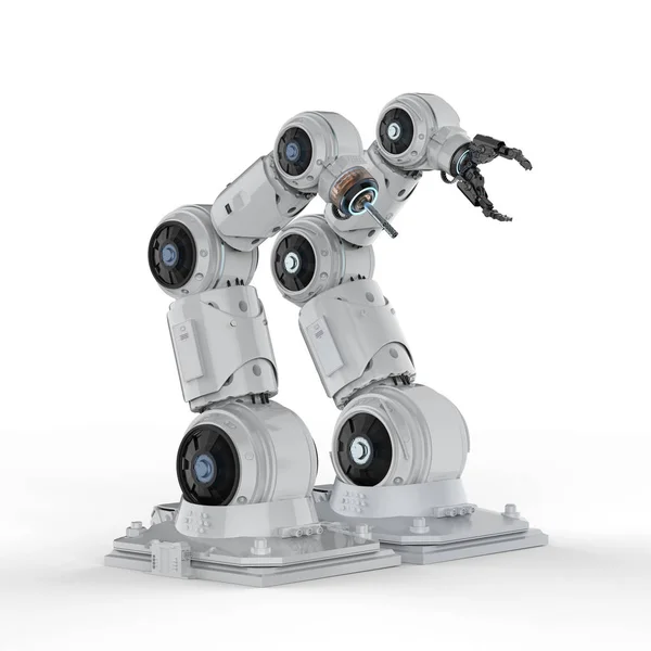 Concepto Industria Automatización Con Brazos Robot Renderizado Sobre Fondo Blanco —  Fotos de Stock