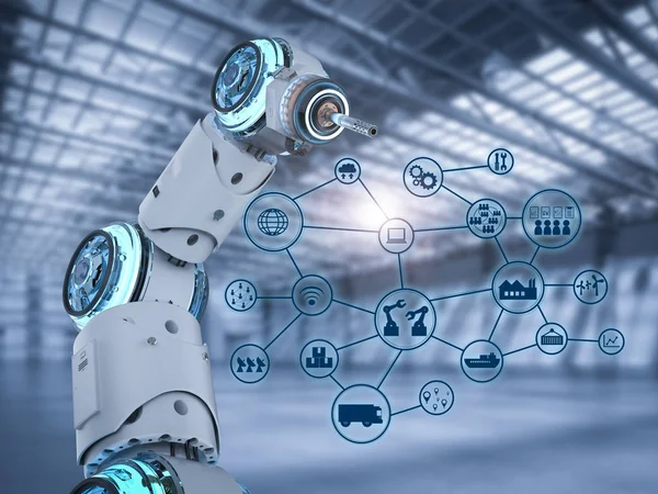 Automatisering Industrie Concept Met Rendering Robot Assemblagelijn Fabriek — Stockfoto