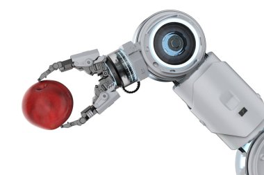 Tarım teknoloji kavramı ile 3d render robot kol hasat kırmızı Uygula