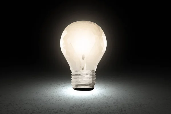 Rendering Glänzende Polygonale Glühbirne Auf Dunklem Hintergrund — Stockfoto