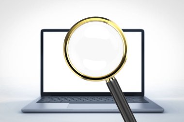 bilgisayar notebook beyaz arka plan üzerinde olan 3D render Büyüteç