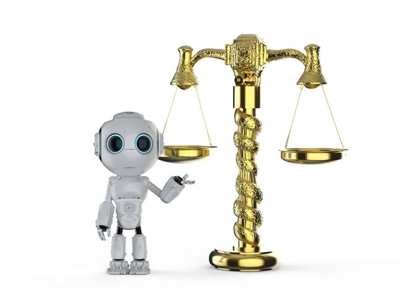 Cyber Law Concept Con Rendering Mini Robot Con Scala Legge — Foto Stock