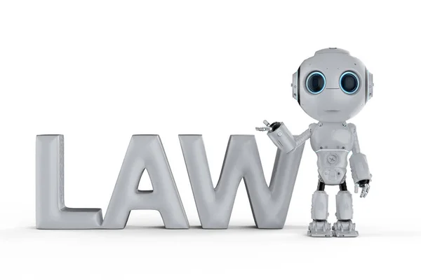 Concepto Ley Cibernética Con Renderizado Mini Robot Con Texto Ley —  Fotos de Stock