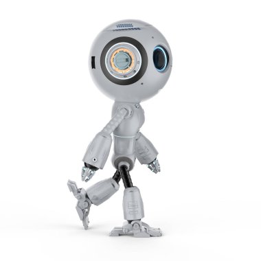 3D render mini robot yürüme veya beyaz adam dışarı adım