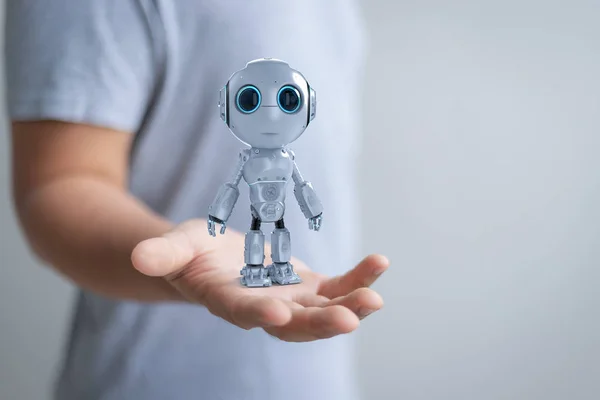 Renderizado Mini Robot Mano Humana —  Fotos de Stock