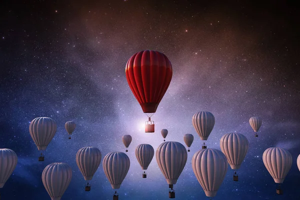 Führungskonzept Mit Darstellung Roter Heißluftballons Über Weißen Ballons — Stockfoto