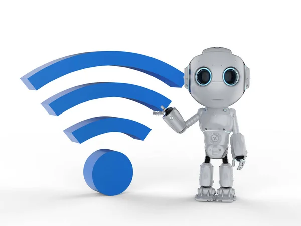 Rendering Robot Blue Sign White Background — Stock Photo, Image