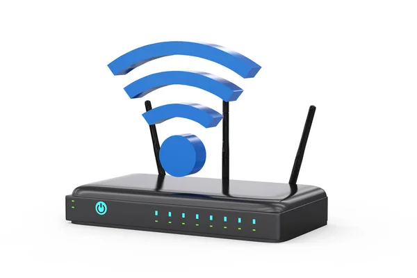 Rendering Router Met Blauwe Ondertekenen Witte Achtergrond — Stockfoto