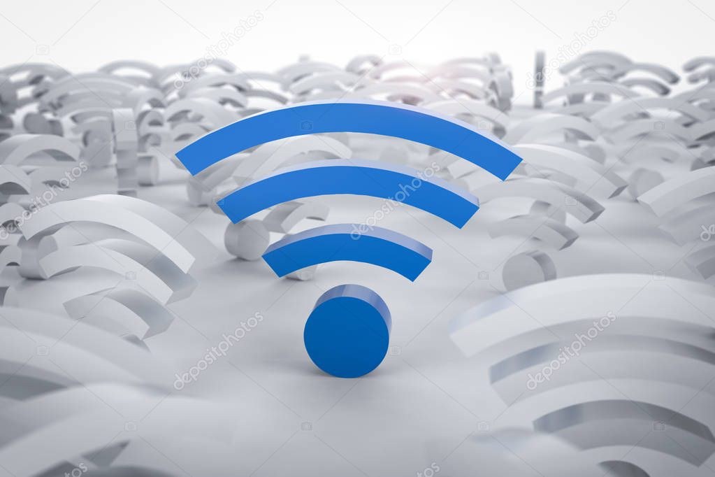 3d rendering blue wi-fi sign on white background