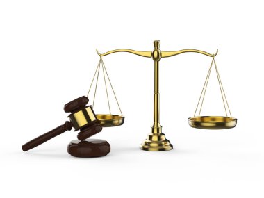 3d render hukuk ölçekli beyaz arka plan üzerinde tokmak yargıçla hukuk kavramı