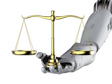 Siber Hukuk veya Internet Hukuku kavramı hukuk ölçek ile 3d render AI robot ile