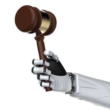 Siber Hukuk veya Internet Hukuku kavramı ile 3d render AI robot tokmak judg ile
