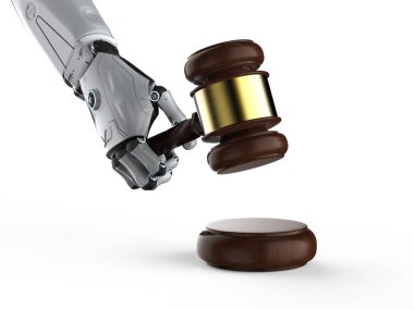 Siber Hukuk veya Internet Hukuku kavramı ile 3d render AI robot tokmak judg ile