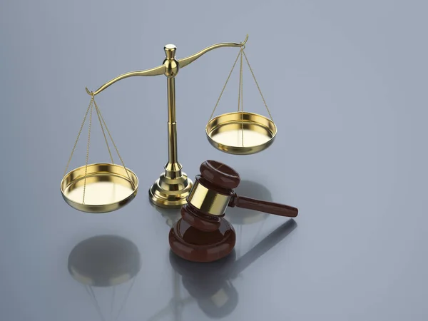 Law Concept Rendering Golden Law Scale Gavel Judge — Stock Photo, Image