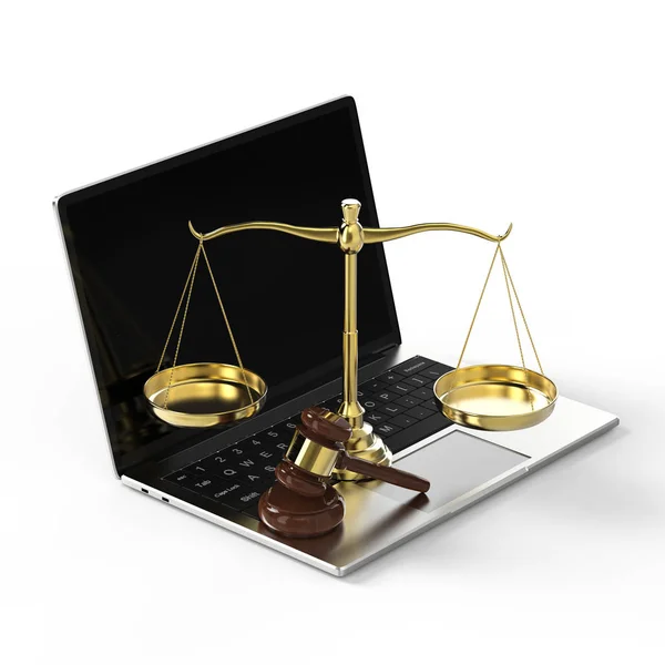 Концепция Киберправа Интернет Права Трехмерным Отображением Масштаба Закона Помощью Ноутбука — стоковое фото