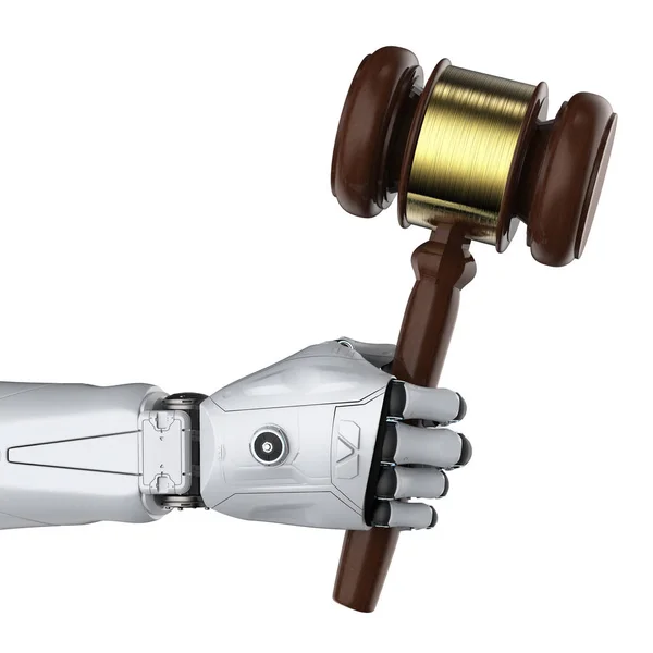 Kybernetické Právo Nebo Internet Zákon Pojem Vykreslování Robota Kladívkem Rozsudků — Stock fotografie