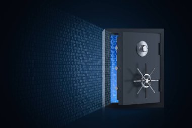 Online Güvenlik kavramı ile 3d işleme kasa kapısı açık ve ikili şifre