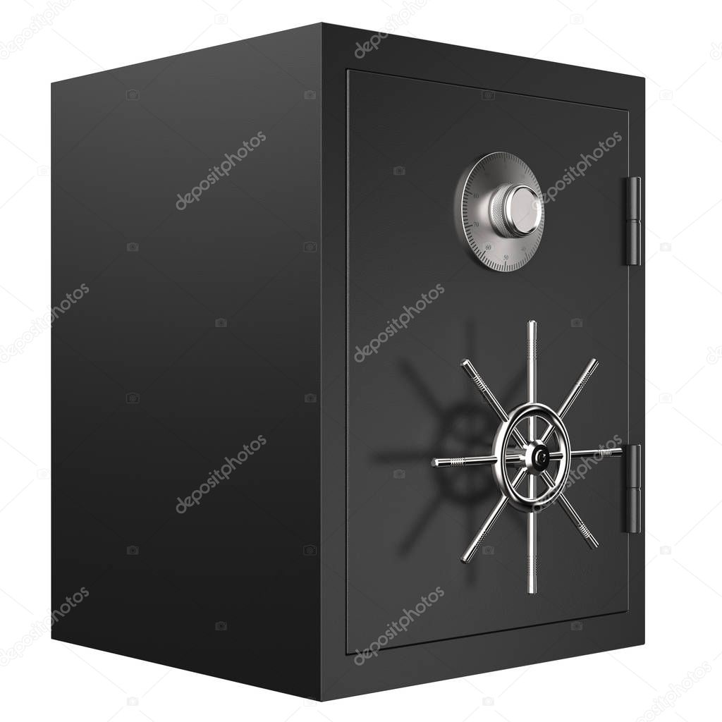 3d rendering metallic bank safe or steel safe isolated on white