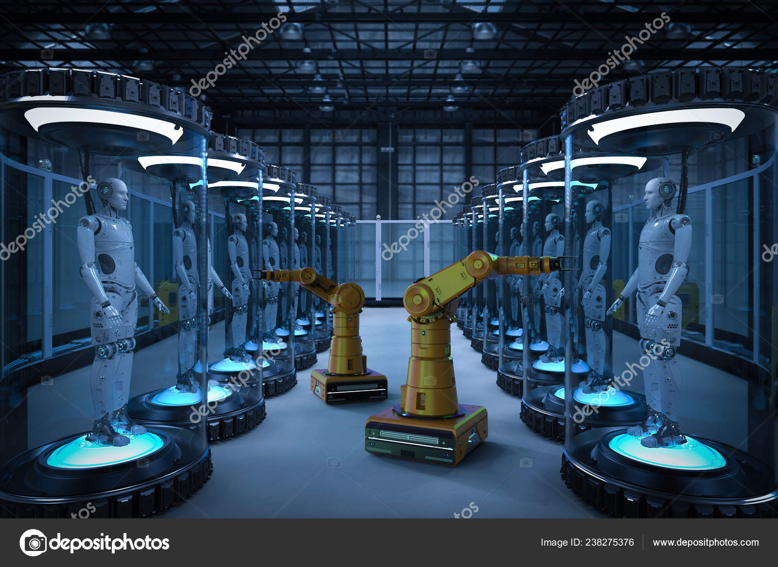 Robot Production Line Rendering Robots Glass Capsules — Stock