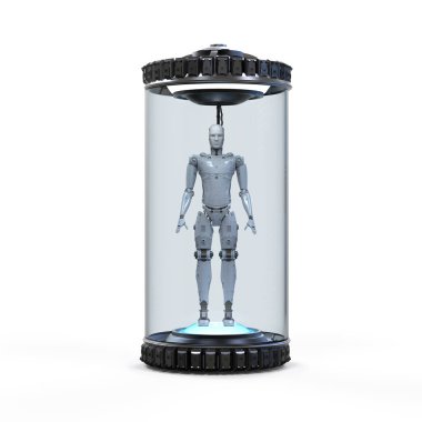 Yapay zeka geliştirme kavramı ile 3d render robot cam kapsül