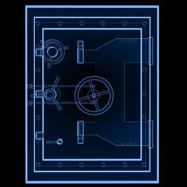 3D render x-ışını güvenli izole metalik banka güvenli veya çelik siyah