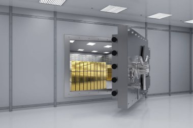 3D render metalik banka güvenli veya çelik güvenli açık