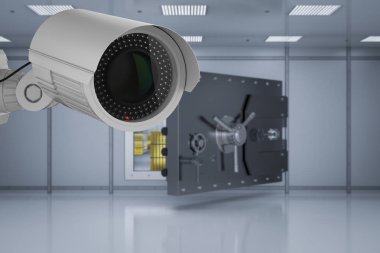3d rendering security camera in bank safe room clipart