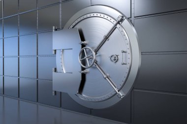 3D render metalik banka güvenli veya banka kasası 