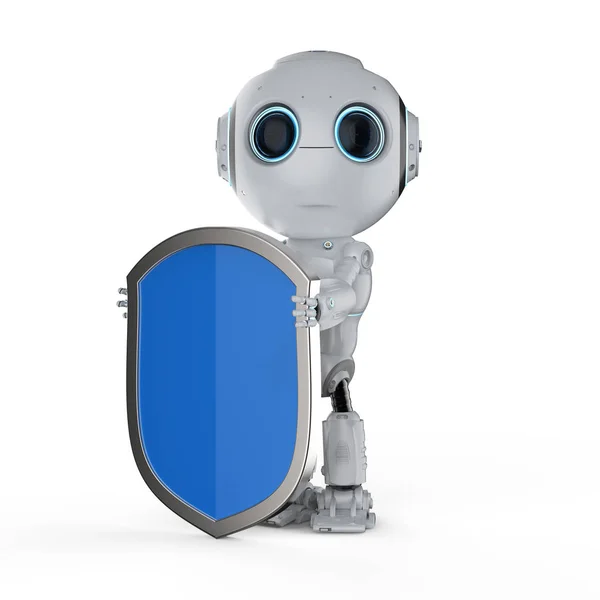 Concepto Ciberseguridad Con Protección Escudo Renderizado Con Robot — Foto de Stock