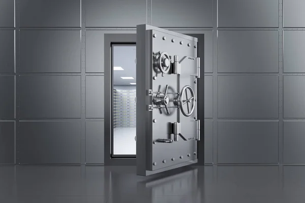 3d rendering metallic bank safe or steel safe open