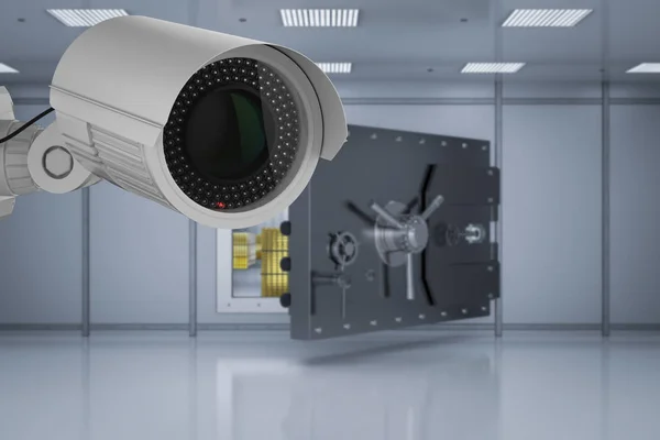 Telecamera Sicurezza Rendering Nella Stanza Sicurezza Della Banca — Foto Stock