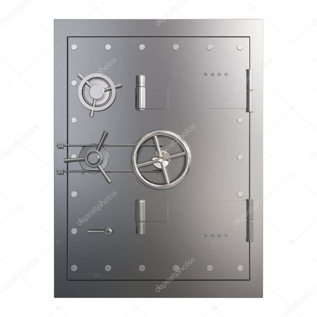 3d rendering metallic bank safe or steel safe isolated on white