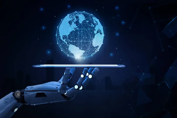 Concept Technologie Mondialisation Avec Robot Rendu Avec Connexion Globale — Photo