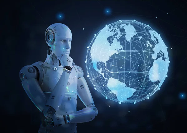 Globalization Technology Concept Rendering Robot Global Connection — Stock Photo, Image