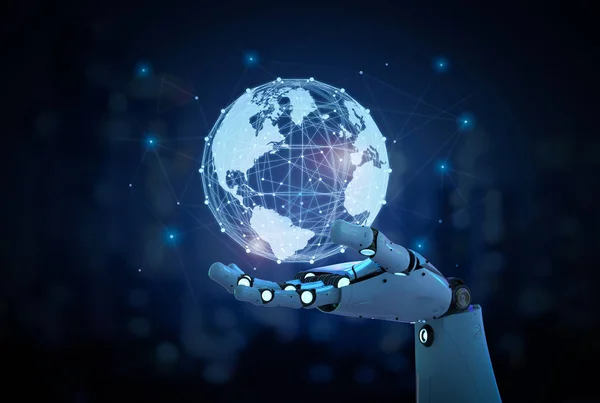 Conceito Tecnologia Globalização Com Robô Renderização Com Conexão Global — Fotografia de Stock