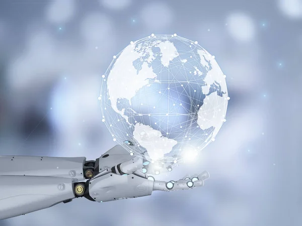 Concetto Tecnologia Globalizzazione Con Robot Rendering Con Connessione Globale — Foto Stock