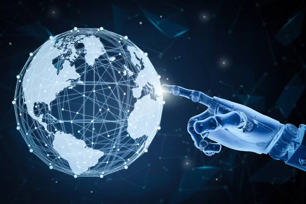 Conceito Tecnologia Globalização Com Robô Renderização Com Conexão Global — Fotografia de Stock