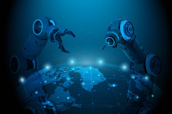 Globalization Concept Rendering Robot Hand World Connection — Stock Photo, Image