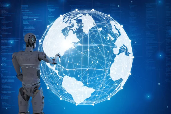 Concetto Tecnologia Globalizzazione Con Robot Rendering Con Connessione Globale — Foto Stock