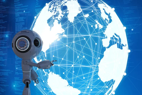 Concetto Tecnologia Globalizzazione Con Robot Rendering Con Connessione Globale — Foto Stock