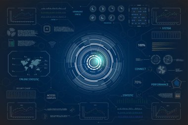 Hud arabirimi veya teknoloji grafik ekranda mavi renkli vektör çizim