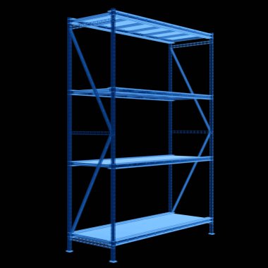 3D render boş ambar raf siyah izole x-ray