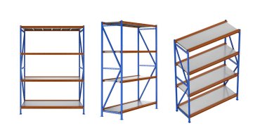 3d render boş ambar raf üzerinde beyaz izole