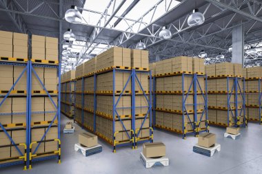 3d render ambar robot fabrikasında çalışmaya