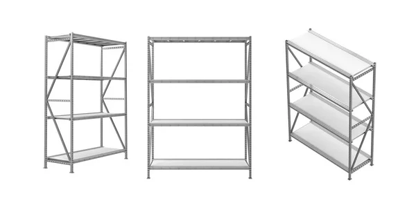Rendering Üres Raktári Állvány Elszigetelt Fehér — Stock Fotó