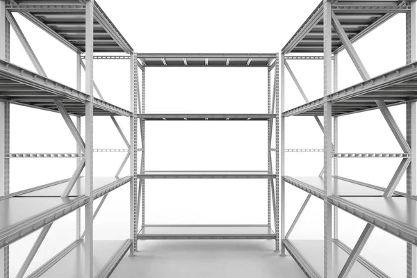 Rendering Empty Warehouse Rack Isolated White — Stock Photo, Image