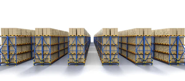 Rendering Racks Full Carton Boxes Warehouse — Stock Photo, Image